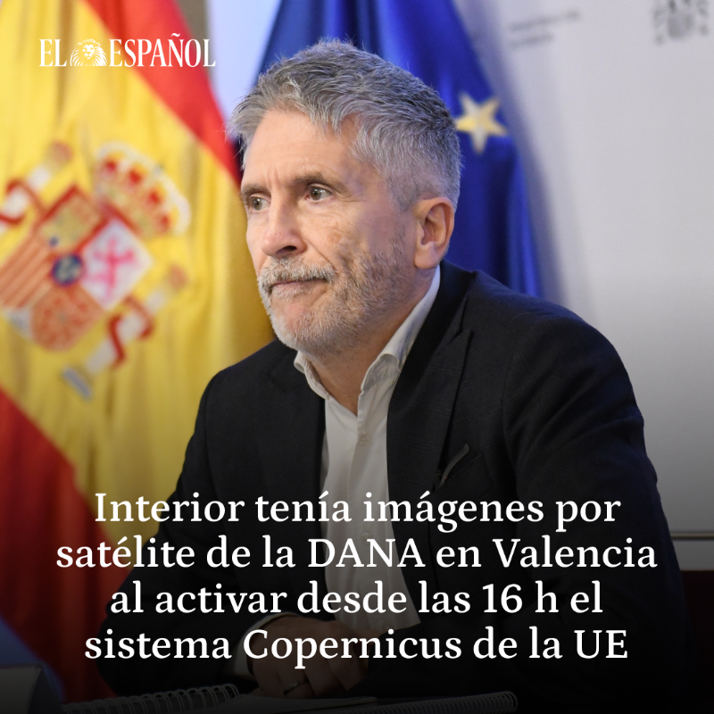 elespanolcom's tweet photo. El Ministerio que dirige Marlaska obtuvo imágenes por satélite del curso de las inundaciones en la provincia de Valencia, al activar desde las 16 h del martes 29 el sistema Copernicus 

👉 Se trata de una red de satélites de observación de la tierra con fines medioambientales