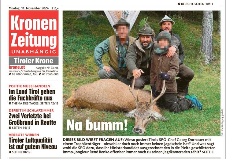Dieser Artikel lässt ernste Fragen offen, die Dornauer dringend beantworten muss. Sollte es sich um eine Jagd trotz bestehendem Waffenverbot handeln, wäre das ein klarer Gesetzesbruch. Es ist Zeit, dass #Dornauer endlich Klarheit schafft – ohne Ausreden.