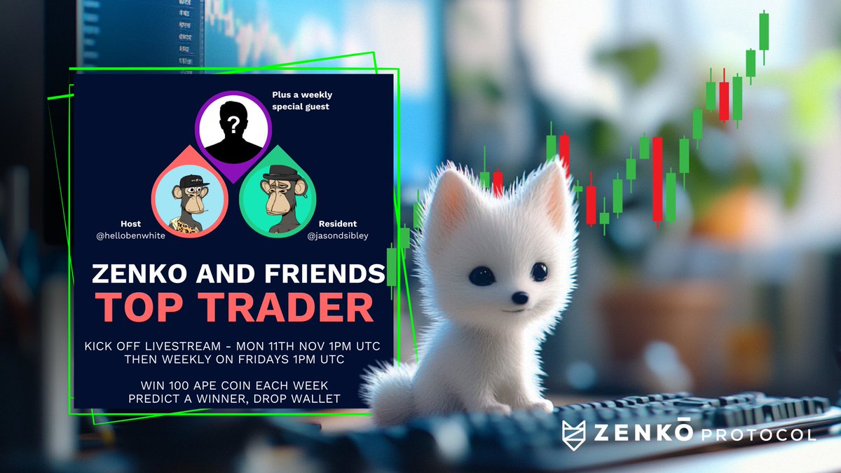 zenkoprotocol's tweet image. Who is #Zenko and Friends #TopTrader?

Join @HelloBenWhite and @jasondsibley for a weekly competition to not get #rekt, + we’re giving away 100 #Apecoin.

We are doing a kick off stream today at 1PM UTC, and then the regular stream will start from this Friday.

Join the fun on…