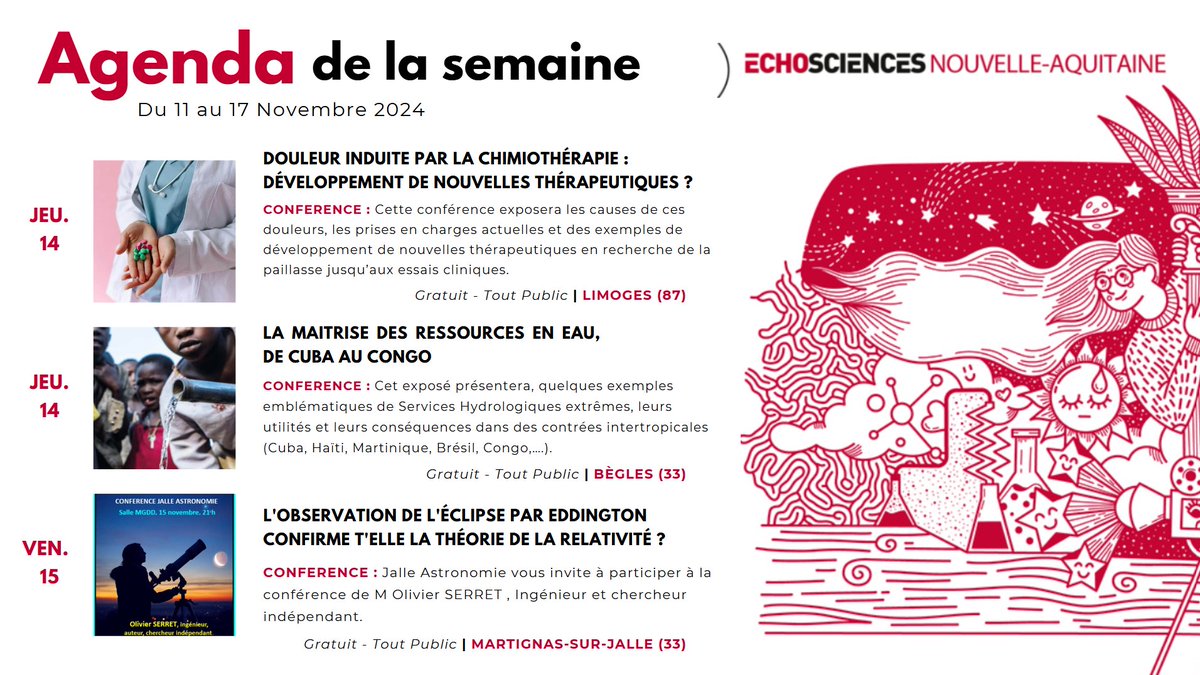 📅 Au programme cette semaine 📅

Venez découvrir les autres événements de la semaine sur Echosciences ! 👀
…hosciences.nouvelle-aquitaine.science/evenements?sta…