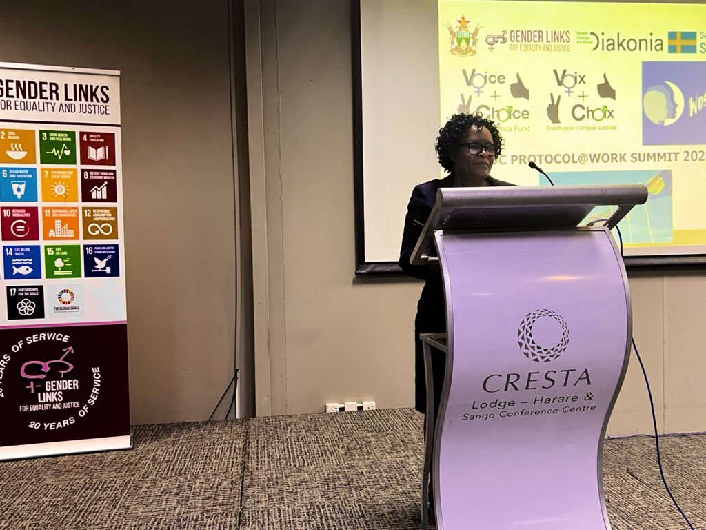 GenderLinks's tweet photo. “What brings us together is advancing gender responsive governance and promoting inclusive development”, says Josephine Ncube, Zimbabwe Board Chair.
#SADCProtocol@WorkSummit
@MoLGPWZim @clowemorna @SwedeninZW @DiakoniaAfrica @clowemorna
#allwomen.co.zw https://t.co/vYnv6RxV4m