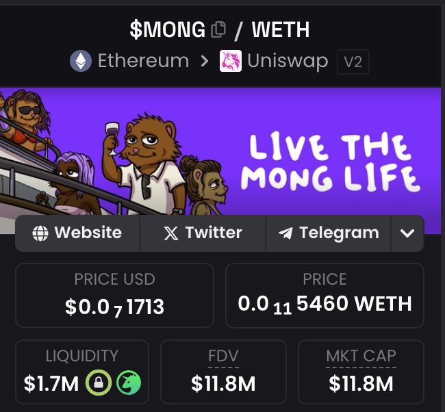$MONG is built differently! And it's not just a saying. This is one of the reasons why!👇

The liquidity to market cap ratio is just insane. There are 49 trillion $MONG and 273 $ETH in the liquidity pool and they are locked for 100 years!🤯

What is a high liquidity ratio good