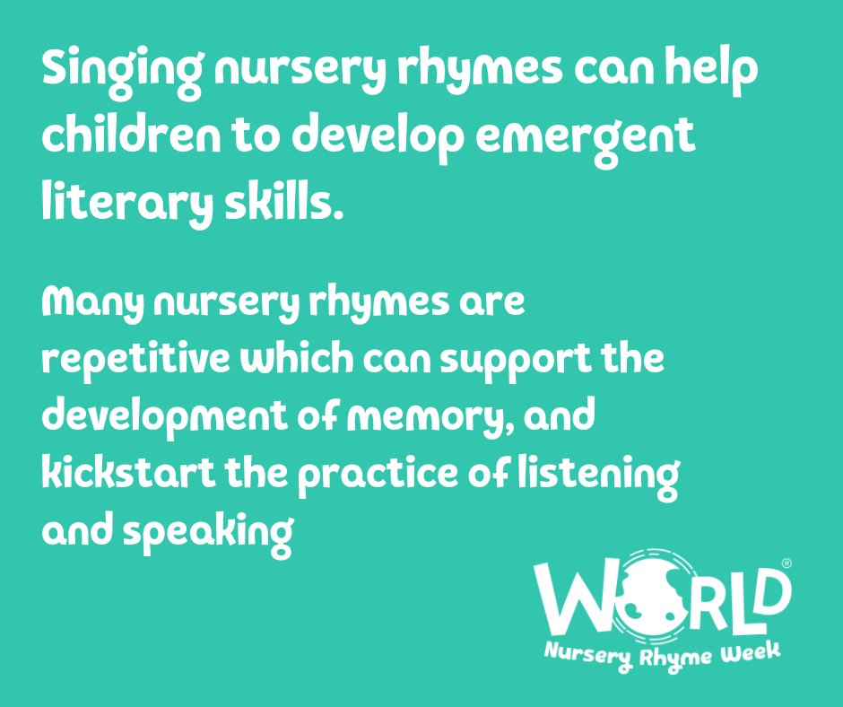 #WorldNurseryRhymeWeek promotes the importance of nursery rhymes in early childhood development and education. The 5 rhymes for 2024 are:

⭐Twinkle, Twinkle
👨‍🌾Old Macdonald
🚢The Big Ship Sails
🕷️Incy Wincy Spider
🍇5 Currant Buns

To find out more visit worldnurseryrhymeweek.com