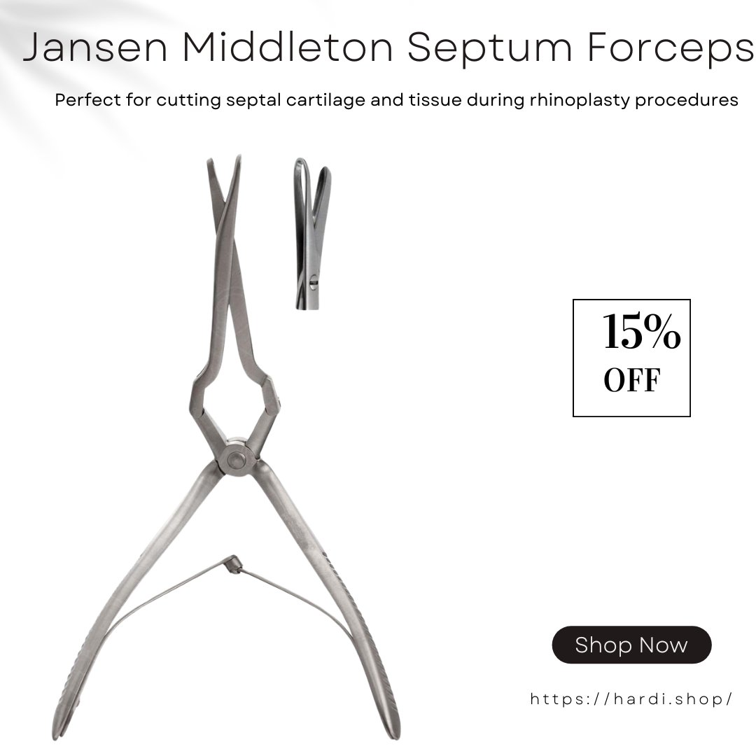 hardishop's tweet image. Get the Jansen Middleton Septum Through Cutting Forceps 19cm for precise medical procedures. Shop now at rb.gy/9u8sfl

#ThroughCuttingForceps #ENTTools #NasalSurgery #SeptumCorrection #RhinoplastyInstruments #SurgicalTools #ENTSurgery #MedicalEquipment #Forceps