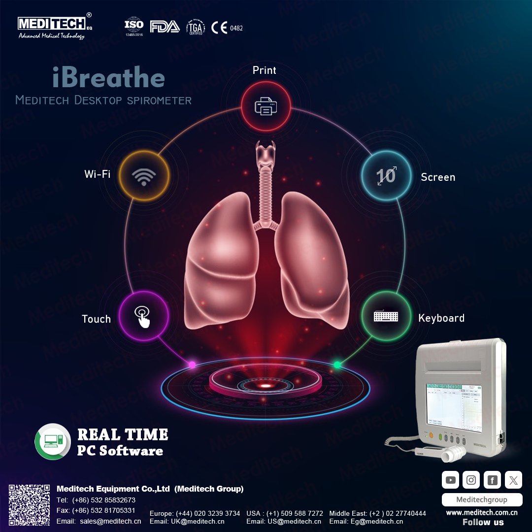 MeditechVet's tweet image. The iBreathe spirometer is a portable device for checking lung function.
-It uses the principle of differential pressure measurement to measure over 100 parameters related to FVC, VC, MVV, and MV functions.
-large screen
-built in printer

#pulomary
#spirometer
#spirometer