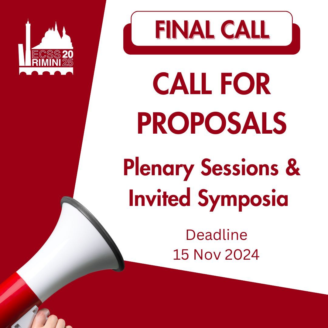 📢 Final call for proposals! 

Reminder to all sport scientists: Submit your proposal for a Plenary Session or an Invited Symposium for #ECSS2025 now!

Deadline: 15 November 2024  

Submissions are open to ECSS members only via the ECSS account.

#WeAreSportScience #Rimini #Italy