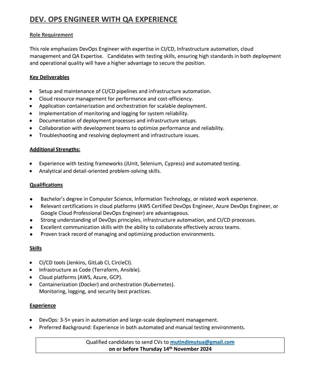 DevOps Vacancy. See attachment for more details.
