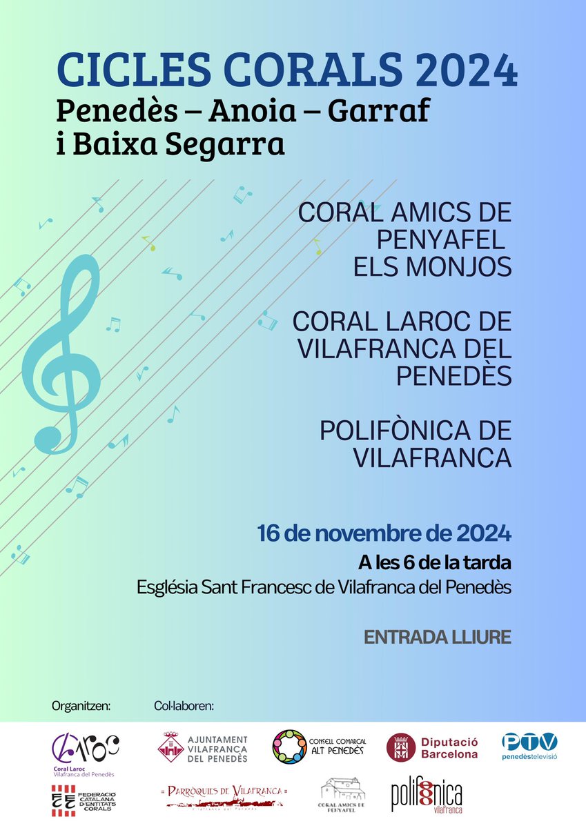 Aquest dissabte es reprenen els cicles corals de la demarcació Penedès-Anoia-Garraf-Baixa Segarra!