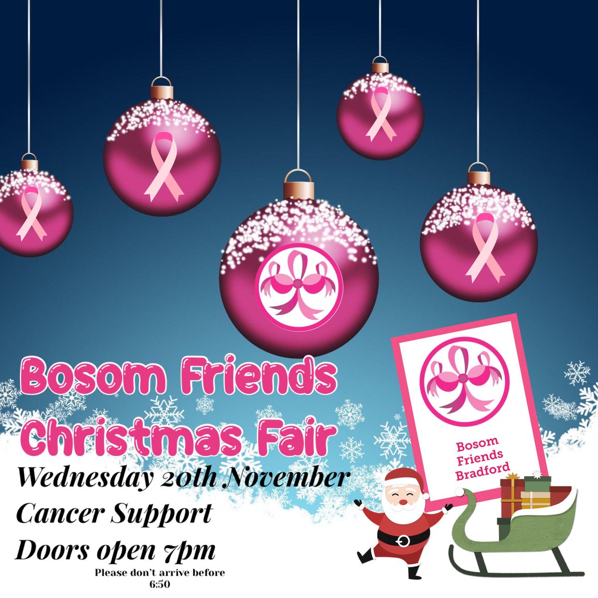 Our next social is our Christmas Fair.
We have a small range of stalls for your perusal, &amp; as always, refreshments will be available.

If you need a quiet place to talk, this can be done also

Doors open at 7pm. 
Please don’t arrive before 6:50 as the stall holders need to set up