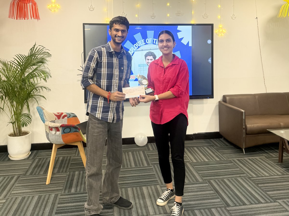 AllHeartWeb's tweet photo. 🎉 Congratulations to our Employee of the Month, Ashish Sharma! 🎉

We are thrilled to recognize Ashish’s outstanding dedication and exceptional work. For consistently going above and beyond, Ashish is being rewarded with Rs.10,000 Bonus! 💰✨
#EmployeeOfTheMonth #Recognition https://t.co/JZ5Ak8U4u5