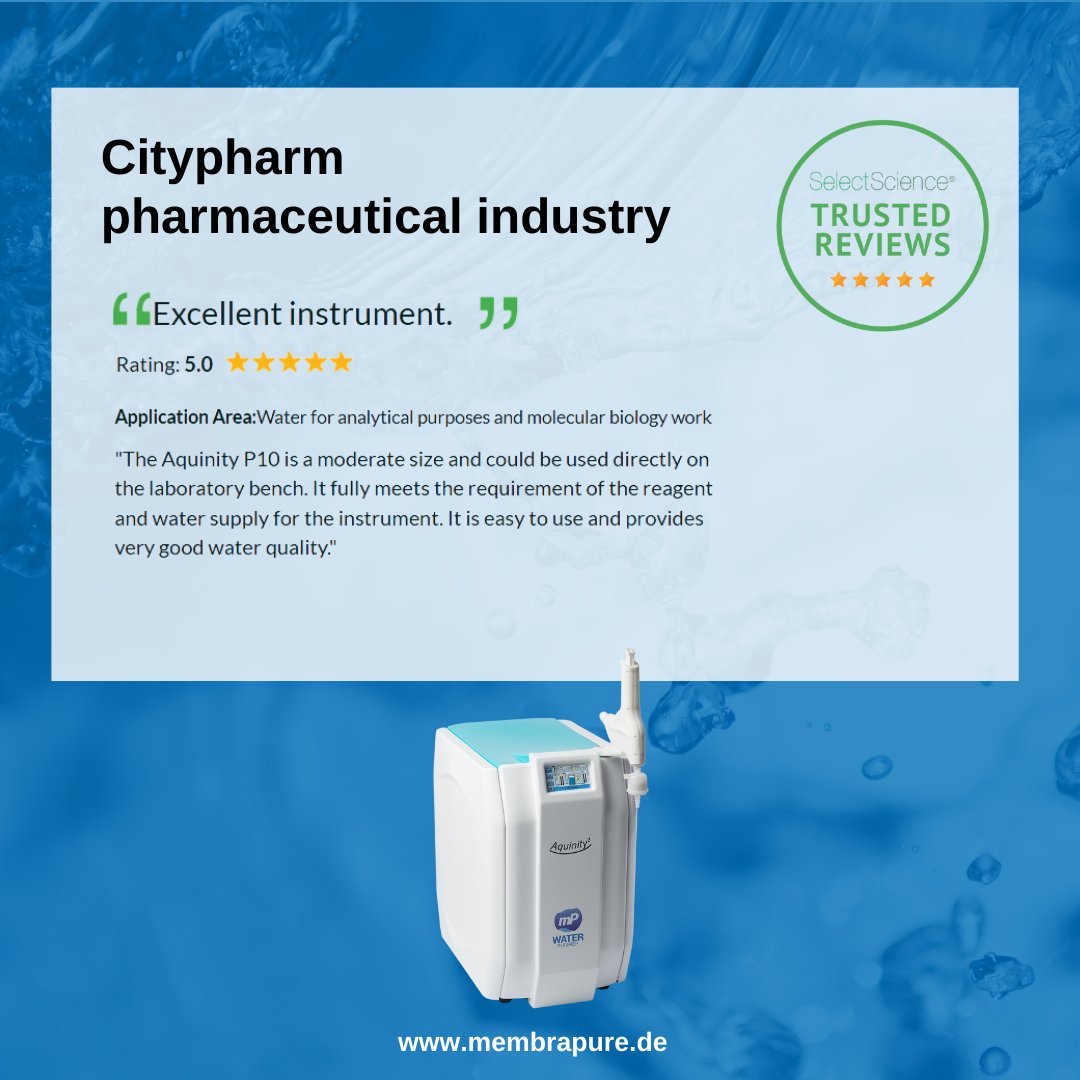 membra_pure's tweet image. 🌟 Happy Review Monday! 🌟

Today we introduce the new week with a #testimonial for a our #waterpurificationsystem AquinityP10

Feel free to write your own review 💬

#SelectScience #review #madeingermany #membrapure @SelectScience