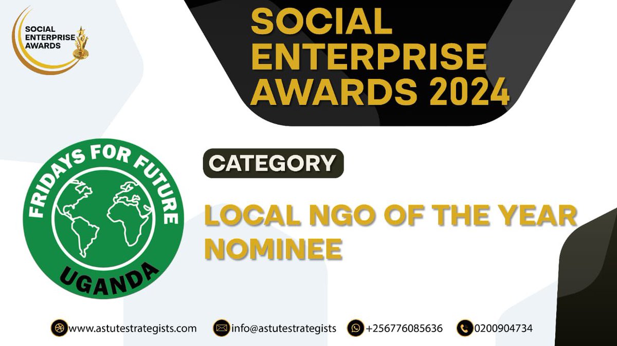 We’re excited to announce that Fridays for Future Uganda is nominated for Local NGO of the Year, and your support can help us bring this award home🙏

Please take a moment to cast your vote and share the link with others.

Vote here: bit.ly/3Yfa0bS