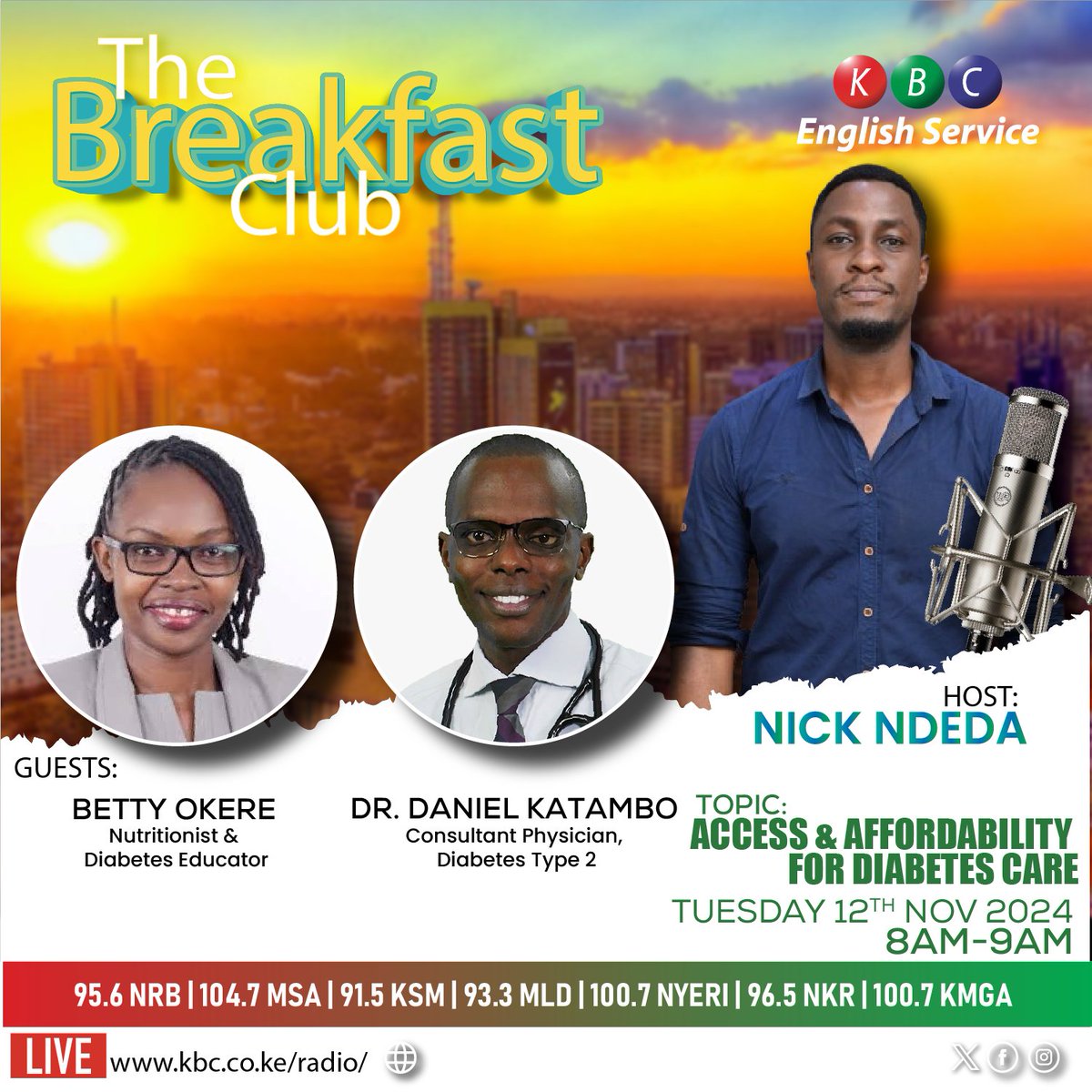 KBC English Service (@kbcenglish) on Twitter photo What role can technology play in managing diabetes?
Listen live: kbc.co.ke/radio/
^PMN
#BreakfastClubKBC
<a href="/NickNdeda/">Nick Ndeda</a> What role can technology play in managing diabetes?
Listen live: kbc.co.ke/radio/
^PMN
#BreakfastClubKBC
<a href="/NickNdeda/">Nick Ndeda</a>