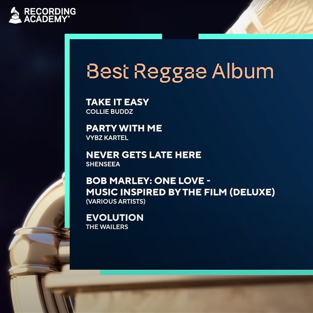 Tadsrecord's tweet image. Congratulations to the nominees of the 67th #Grammys Best Reggae Album 🎉🎉
#Grammys2024 #cooliebuddz #vybzkartel #shenseea #BobMarley #TheWailers #tadsrecord