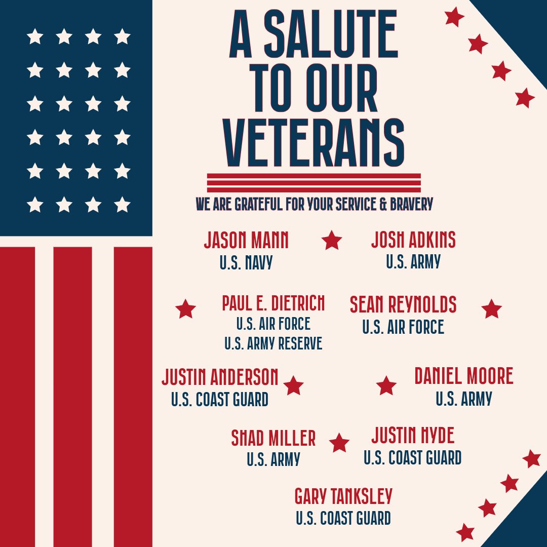 Today, we honor and remember all veterans who have served our country with bravery and sacrifice. Your courage and dedication inspire us every day. Thank you for your service.
