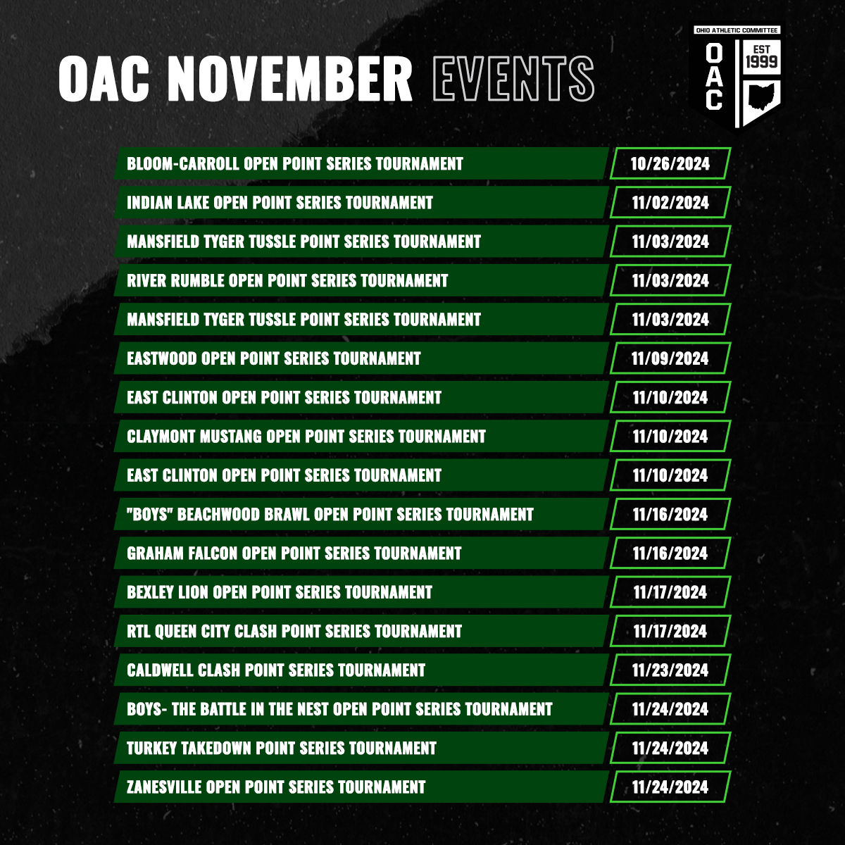 Beachwood, Graham, Bexley &amp; Queen City Clash Point Series this coming Weekend. register.ohioathletics.com/tournaments