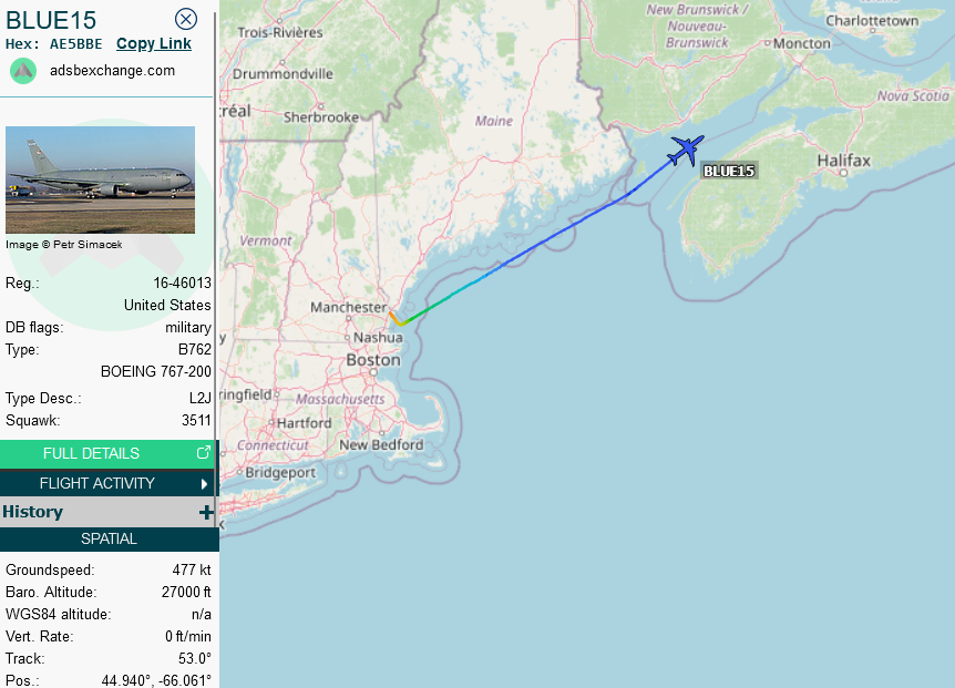 SirListenalot's tweet photo. #KC46 #AE5BBE #BLUE15 on a round trip out of Pease heading to meet up with other BLUEs that are dragging six "SJ" #F15's #TABOR41-46 from Lakenheath bound for Seymour Johnson https://t.co/MEBK07YdUj