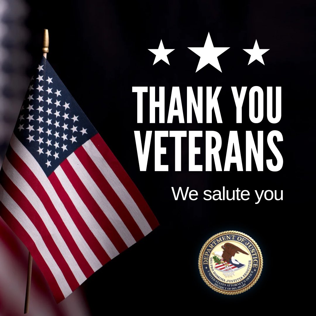USAO_DE's tweet image. On #VeteransDay2024, @USAttorneys celebrate all those who have served & are currently serving.
Thank you @USAO_DE #JusticeVets for your commitment, bravery, and sacrifices.