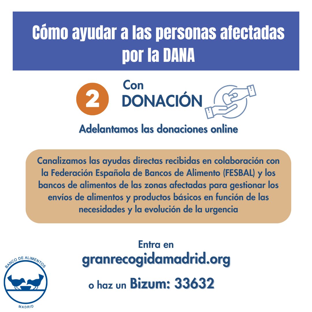 Únete a la #GranRecogida que este año, ¡es doblemente solidaria! Hasta el 50% de lo conseguido lo destinaremos a ayudar a la población de las zonas afectadas por la #DANA mientras seguimos garantizando alimentos para las 125.000 que ya atendemos en la Comunidad de Madrid.