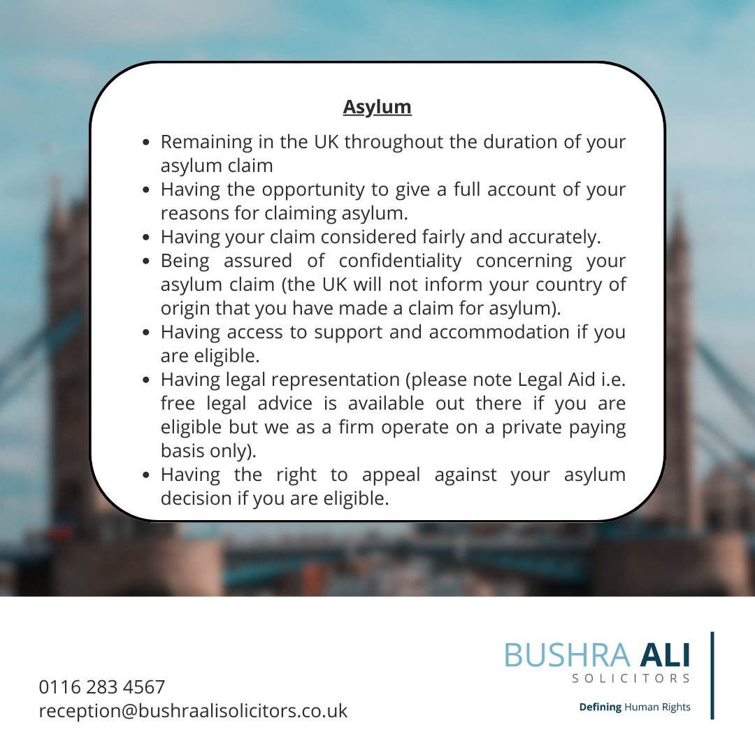 BushraSolicitor's tweet photo. Asylum

You can contact us for support in your asylum matter at reception@bushraalisolicitors.co.ukor 0116 283 4567.

#immigration #ukimmigration #asylum #persecution #humanitarianprotection #visa #visaapplication #remaininuk #leavetoremain https://t.co/HCsTybkQNW