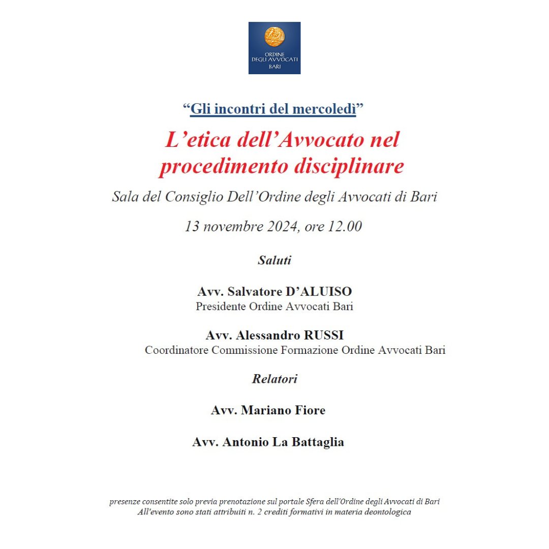 #formazione #avvocati di #Bari, su #etica nel #procedimentodisciplinare