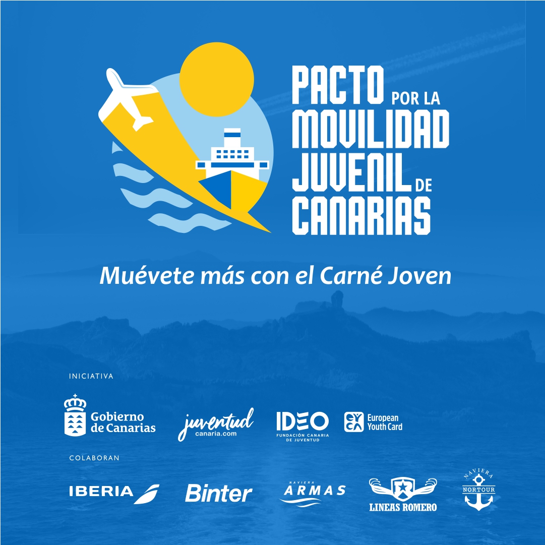 🤝PACTO POR LA MOVILIDAD JUVENIL DE CANARIAS 🚢✈
Descuentos adicionales para jóvenes con <a href="/CarneJovenCan/">Carné Joven Europeo en Canarias</a>  en distintas compañías aéreas y marítimas.´

√ 10%  adicional al 75% aplicado por la residencia
√ Iberia, Binter, Armas Trasmediterránea, Líneas Romero y Naviera Nortour.