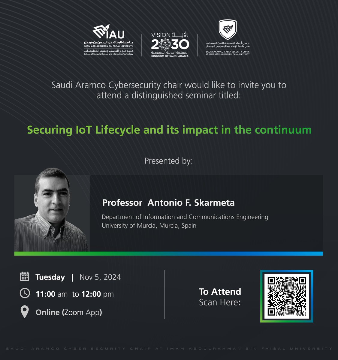 👏 Big applause to Professor Antonio F. Skarmeta for an outstanding seminar on "Securing IoT Lifecycle and its impact in the continuum"! 🌐🚀🔒

#Cybersecurity #IoT #ERATOSTHENES#Vision2030 #IAU #SaudiAramco