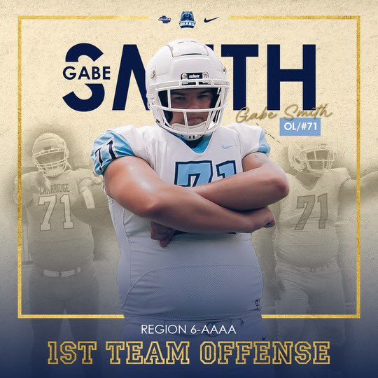 Congratulations to OL Gabe Smith

Region 6-AAAA 
1st Team Offensive Line

#BEARDOWN