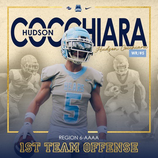 Congratulations to WR Hudson Cocchiara

Region 6-AAAA 
1st Team Wide Receiver

#BEARDOWN
