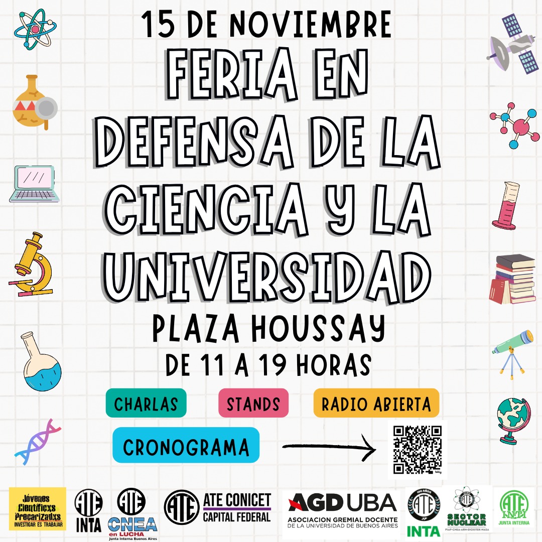 JcpBuenosaires's tweet photo. 📢 FERIA EN DEFENSA DE LA UNIVERSIDAD PÚBLICA Y EL SISTEMA CIENTÍFICO

📍Viernes 15/11 de 11 a 19 Hs - Plaza Houssay 

Escaneá el QR para conocer el cronograma de actividades 🤳 ¡Te esperamos!

#Ciencia #CONICET #Universidad #InvestigarEsTrabajar ✊ https://t.co/GB12NaXURz