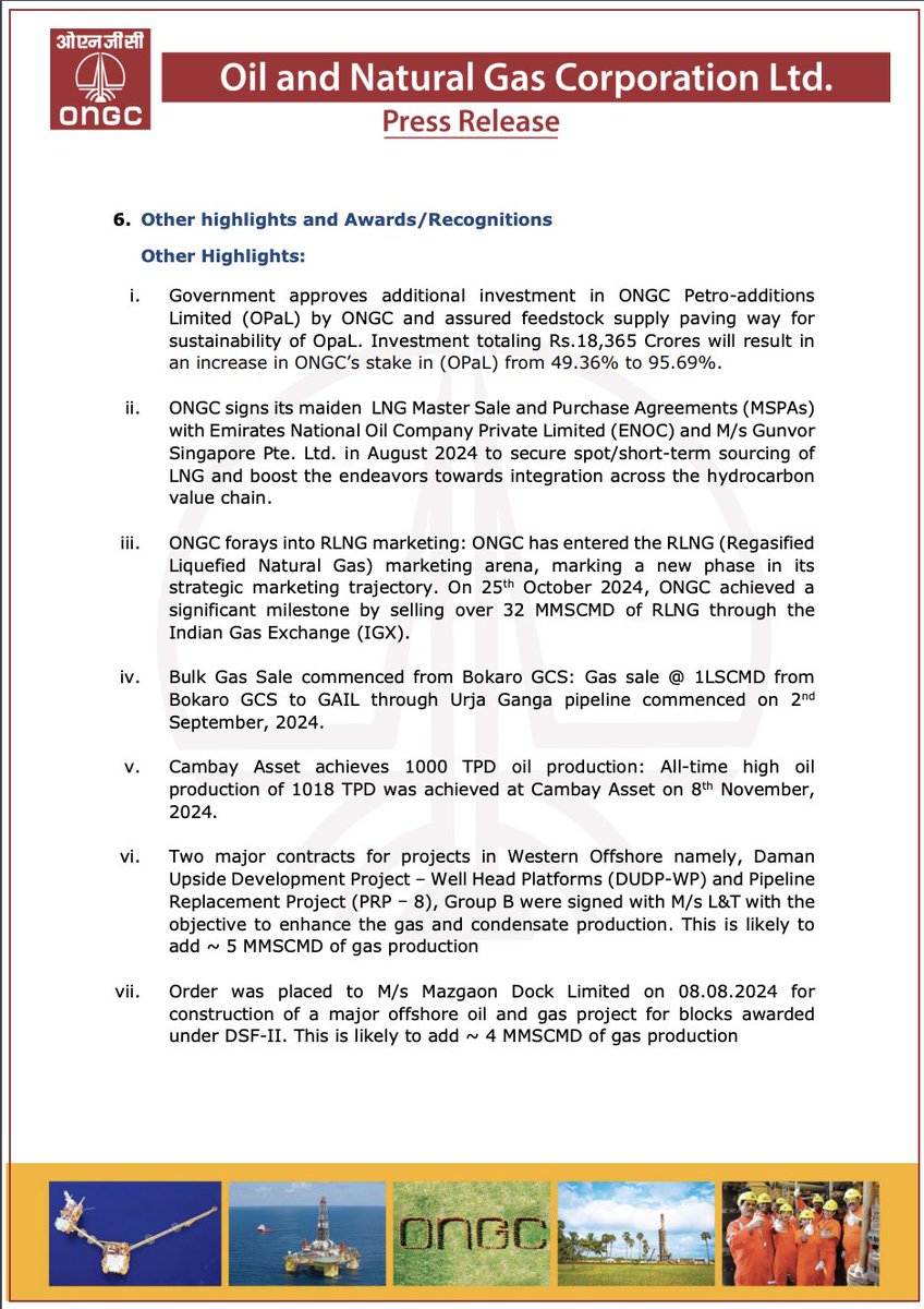 #ONGC achieves impressive Q2 net #profit of ₹11,984 Crore, a 17.1% increase. 
Announces an interim dividend of ₹6.00 per share, with Oil and Gas production now on the rise. As #India’s #Energy #Maharatna, ONGC has made a total of 6 discoveries (3 onland and 3 offshore) in FY
