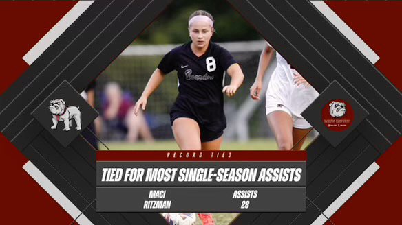 Congratulations to Captain Maci Ritzman for tying Bearden’s All-Time Record for Assists in a season at 28!!!⚽️🥅

Lady Bulldog legend Alivia Stott set the record in 2023. 🐾