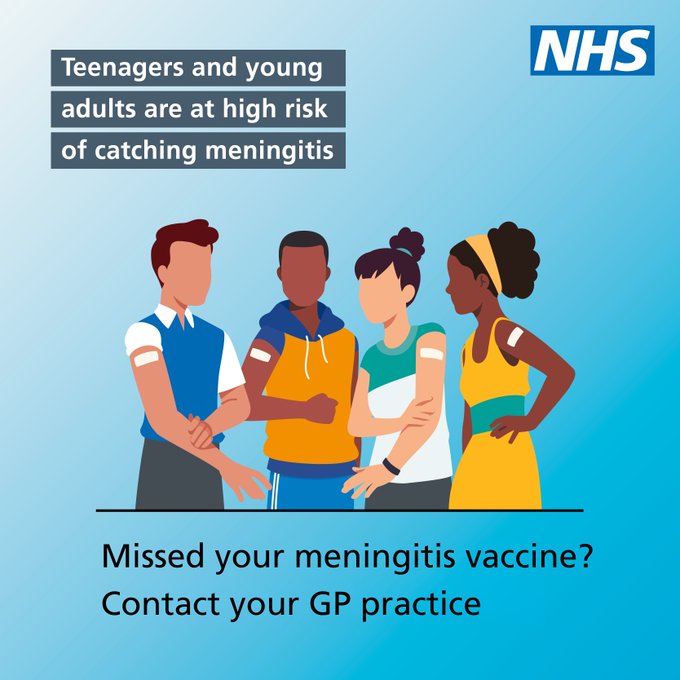 NHS North East & Yorkshire (@nhsney) on Twitter photo Meningitis can be life-threatening and result in permanent damage to the brain or nerves.
Speak to your GP if you're not sure whether you or your child's vaccinations are up to date.
Advice here: nhs.uk/conditions/men… Meningitis can be life-threatening and result in permanent damage to the brain or nerves.
Speak to your GP if you're not sure whether you or your child's vaccinations are up to date.
Advice here: nhs.uk/conditions/men…