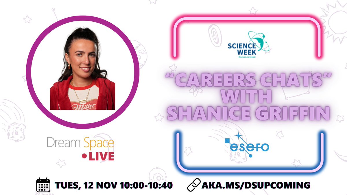 Microsoft Education Ireland (@ms_eduirl) on Twitter photo Happy #ScienceWeek 💖
Join "Careers Chats" with Shanice Griffin and guest speakers from the Irish Space Sector during a special <a href="/Esero_ie/">ESERO Ireland</a> live stream from #MSDreamSpace.
Register your post-primary school to join for this virtual careers event now at aka.ms/ScienceWeekAtD… Happy #ScienceWeek 💖
Join "Careers Chats" with Shanice Griffin and guest speakers from the Irish Space Sector during a special <a href="/Esero_ie/">ESERO Ireland</a> live stream from #MSDreamSpace.
Register your post-primary school to join for this virtual careers event now at aka.ms/ScienceWeekAtD…