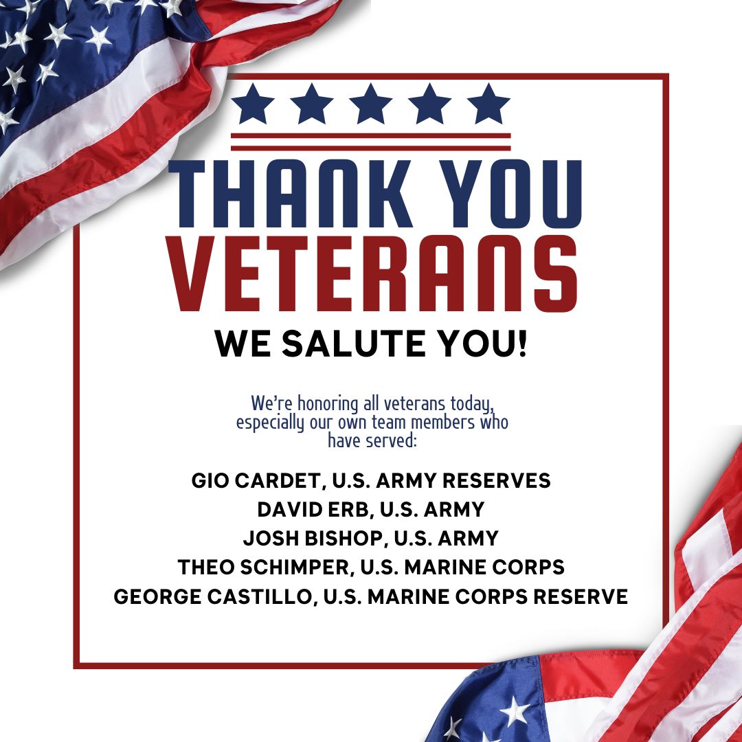 Thank you to all veterans for your service and sacrifice!  We salute you!