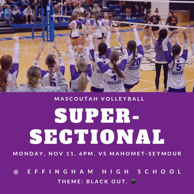 GAMEDAY, and these girls are READY!

Super-Sectional match up vs Mahomet-Seymour.

⏰️6pm
📍 Effingham HS
Theme: Black Out. 🖤

Show up for these girls, Mascoutah! Let's do this. 💪

Purchase tickets ahead of time here or cash at the door:
gofan.co/event/1971866