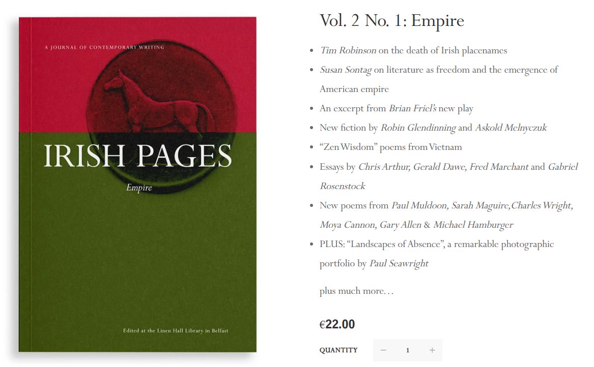 Irish Pages (@irishpages) on Twitter photo “In a time in which the values of reading and inwardness are so strenuously challenged, literature is freedom.”
~ Susan Sontag (2003) 📚
irishpages.org/product/empire/
<a href="/IrishLitTimes/">Irish Literary Times</a> “In a time in which the values of reading and inwardness are so strenuously challenged, literature is freedom.”
~ Susan Sontag (2003) 📚
irishpages.org/product/empire/
<a href="/IrishLitTimes/">Irish Literary Times</a>