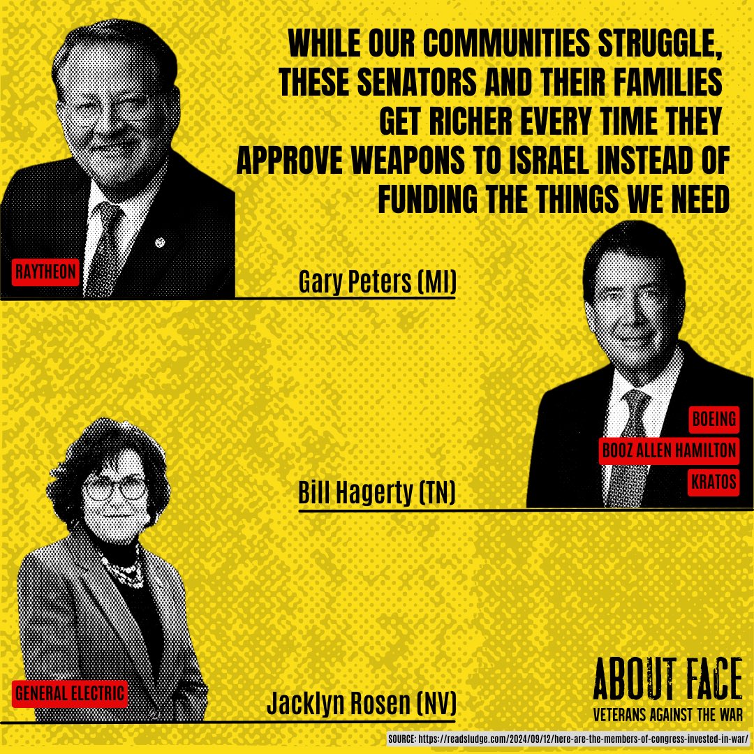 VetsAboutFace's tweet image. These Senators stand to personally profit if the Joint Resolutions of Disapproval fail. How many of them will claim to honor #Veterans today while they help fuel escalating regional war and sell out our communities for their own gain? /4

Learn more: readsludge.com/2024/09/12/her…