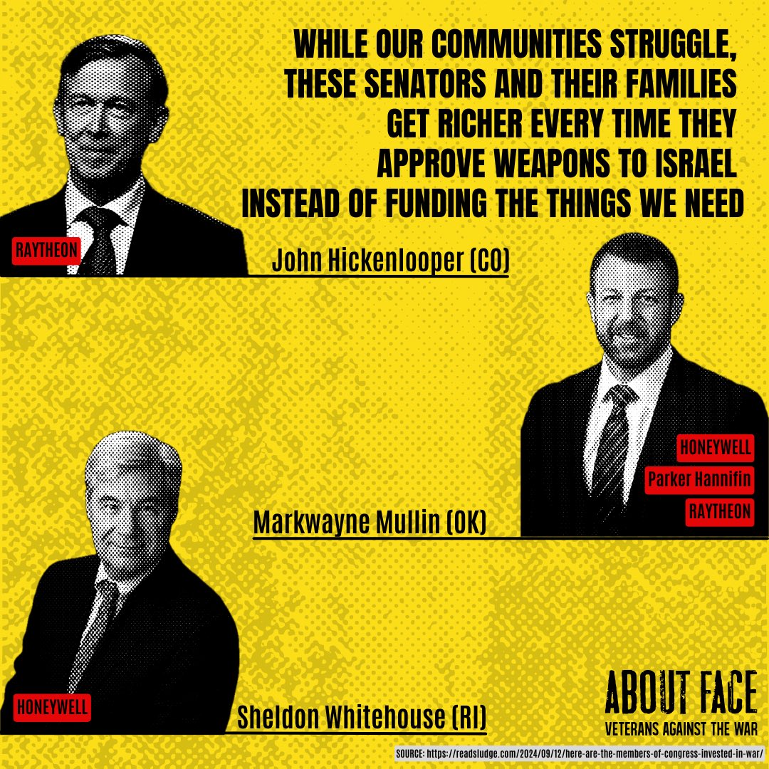 VetsAboutFace's tweet image. These Senators stand to personally profit if the Joint Resolutions of Disapproval fail. How many of them will claim to honor #Veterans today while they help fuel escalating regional war and sell out our communities for their own gain? /6

Learn more: readsludge.com/2024/09/12/her…
