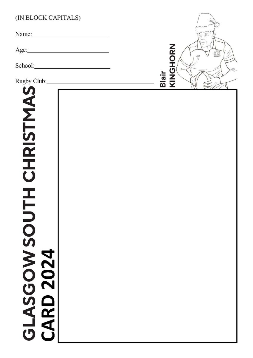 🎄 2024 Christmas Card Competition 🎄

Calling young artists (ages 5–12) in Glasgow South! Design our Christmas card with the theme “Christmas Rugby Values”, inspired by Scottish Rugby’s values: Leadership, Engagement, Achievement, Enjoyment and Respect. 🏉✨