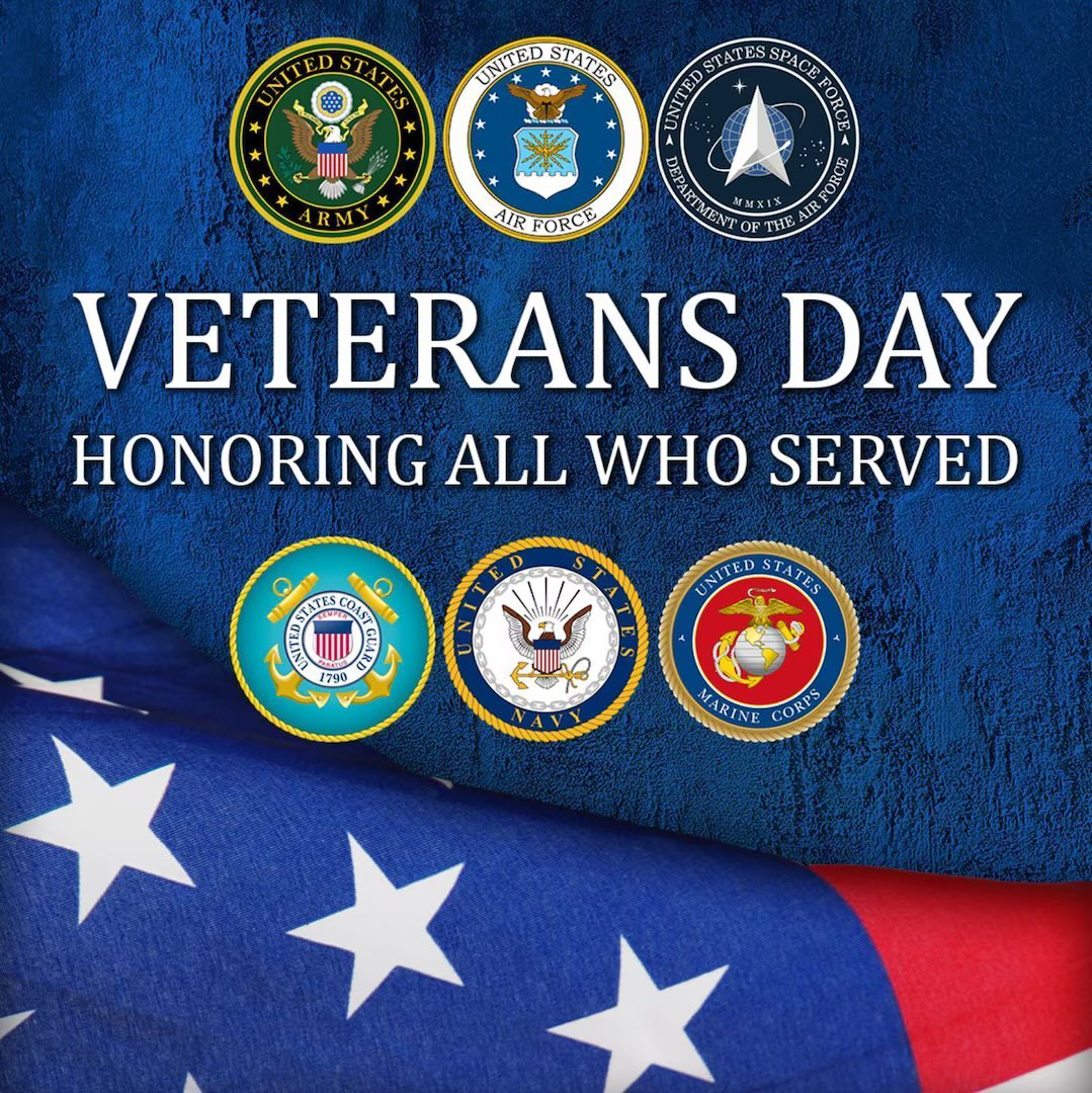 To all in our community who serve or who have served our country in any branch of the military, we thank you for your service. #VeteransDay2024 

A todos los que sirvieron a nuestro país en el ejército, gracias por su servicio.
