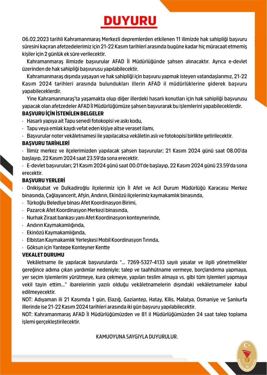 HAK SAHİPLİĞİ EK SÜRE DUYURUSU 📢⬇️