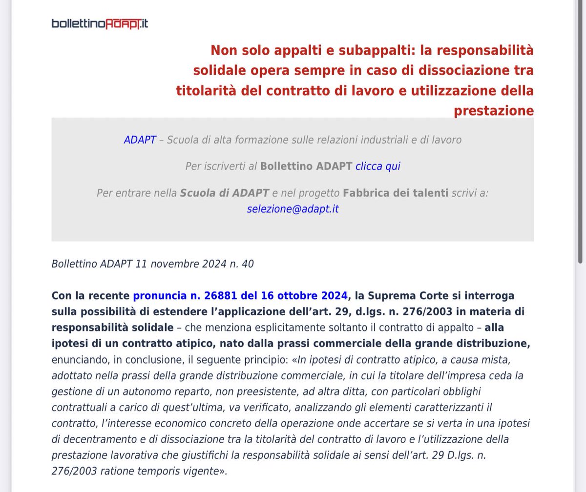 Appena pubblicato il nuovo numero del <a href="/bollettinoADAPT/">bollettinoADAPT</a>! All’interno anche un mio contributo su come opera la #responsabilità #solidale ex art 29, dlgs 276/2003 rispetto a tipologie contrattuali diverse da #appalti e #subappalti (p.e. #contratti atipici)

bollettinoadapt.it/non-solo-appal…
