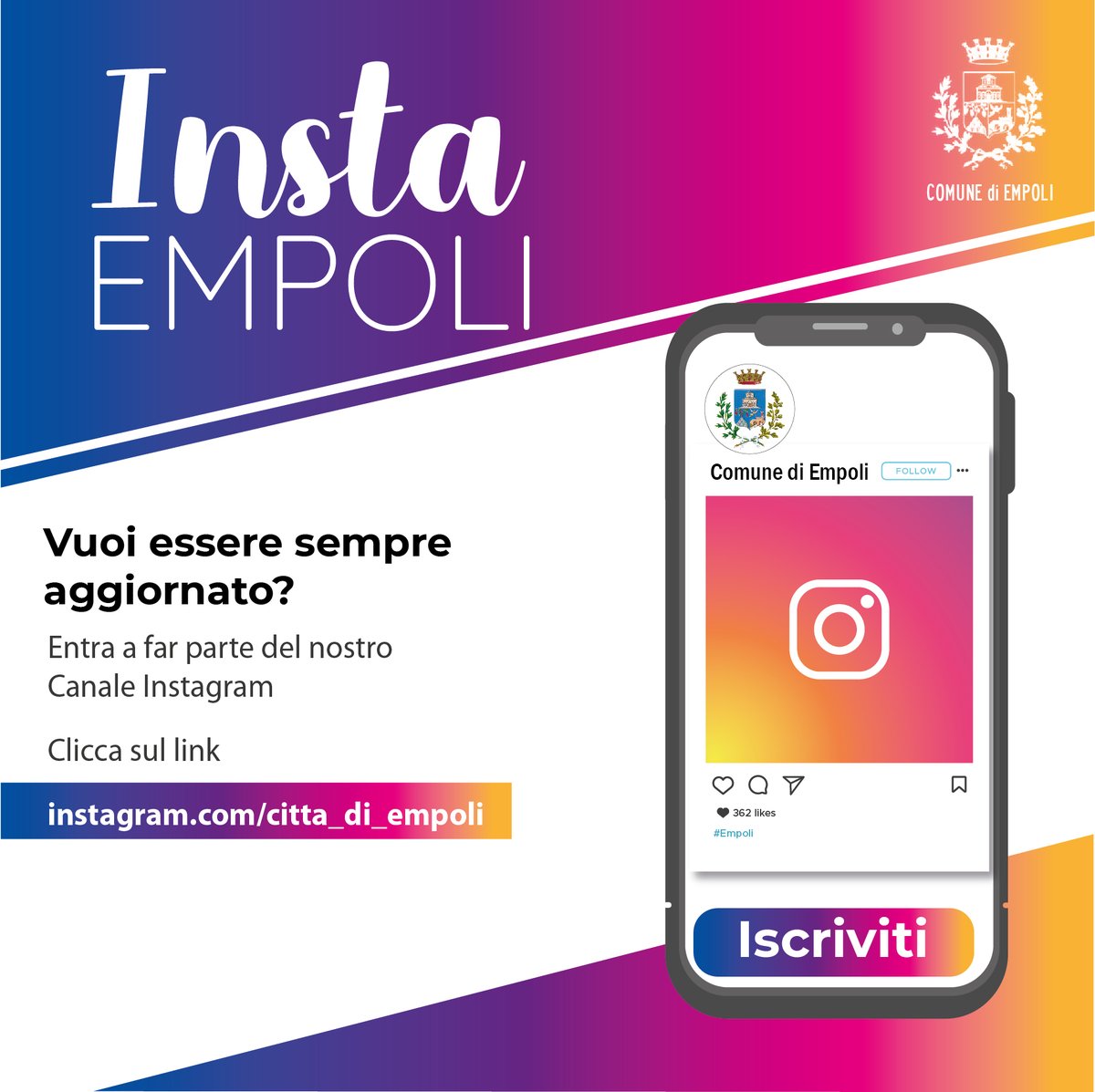 #Empoli #comune
Il Comune di Empoli approda su Instagram: una rete di social network per le info al cittadino
Strategia social da oltre 41mila iscrizioni. Mantellassi: "Empoli sul web sin dal 2002, adesso sui social più diffusi"
shorturl.at/vzi7z