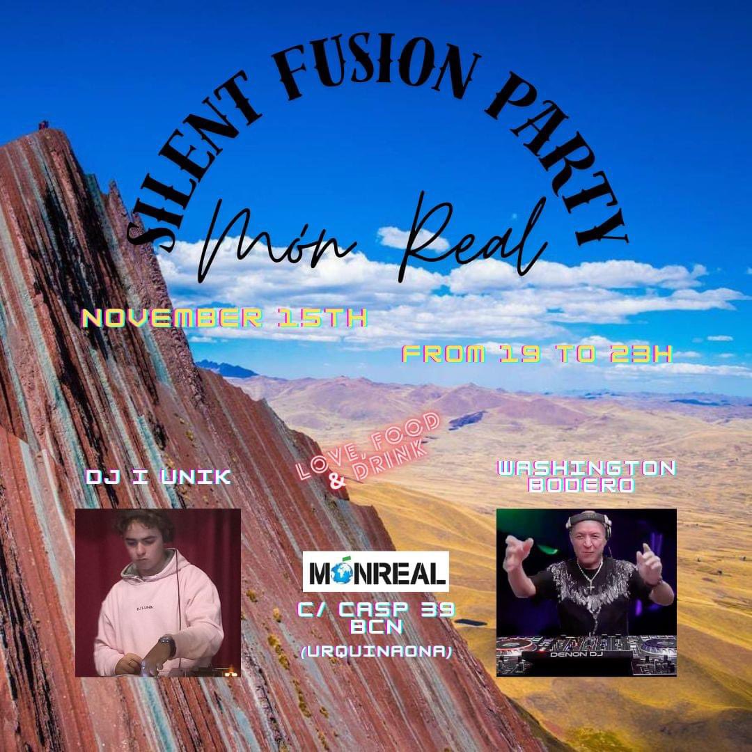 Silent Disco Món Real, el viernes 15 de noviembre de 19h a 23h, con cascos para no quedarte con ganas, con la nueva escuela y la vieja representadas en la cabina: Mario Washington Bodero Baltan (old school) y dj I Unik (nueva escuela). Diversión sin molestias.
