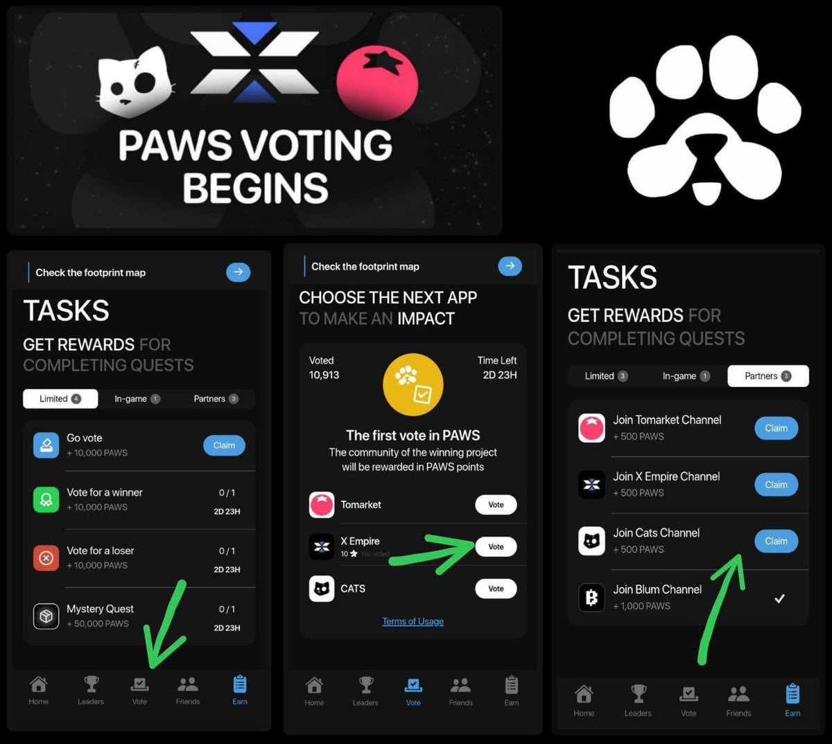 🚨 Claim +10,000 $PAWS Now, Fam! 🚨

💵 The $TON ecosystem is making a comeback 

🚀 Limited Task ends in just 1 day.

⇢ Go to: t.me/PAWSOG_bot/PAW…
⇢ Head to "Earn", under "Limited", and select "Go vote"
⇢ Note:  cheap Stars here: fragment.com/stars

#Airdrop