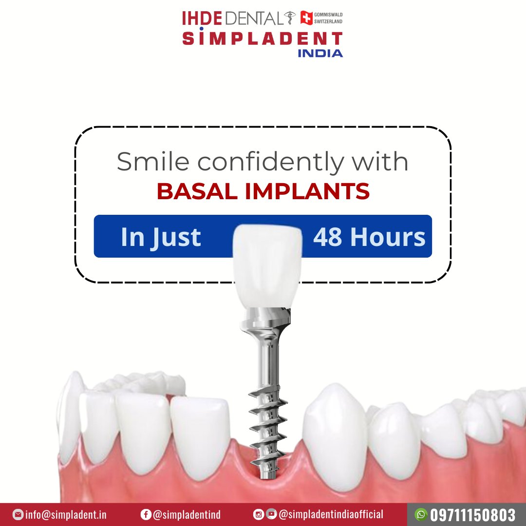 SimpladentInd's tweet image. 😊✨ Smile confidently with Basal Implants – get a complete transformation in just 48 hours!

Experience fast and reliable dental solutions with Simpladent India 🦷🌍

Contact us:
☎ +91 - 9711150803
✉ info@simpladent.in
🌐 simpladent.in 

#BasalImplants #SmileMakeover