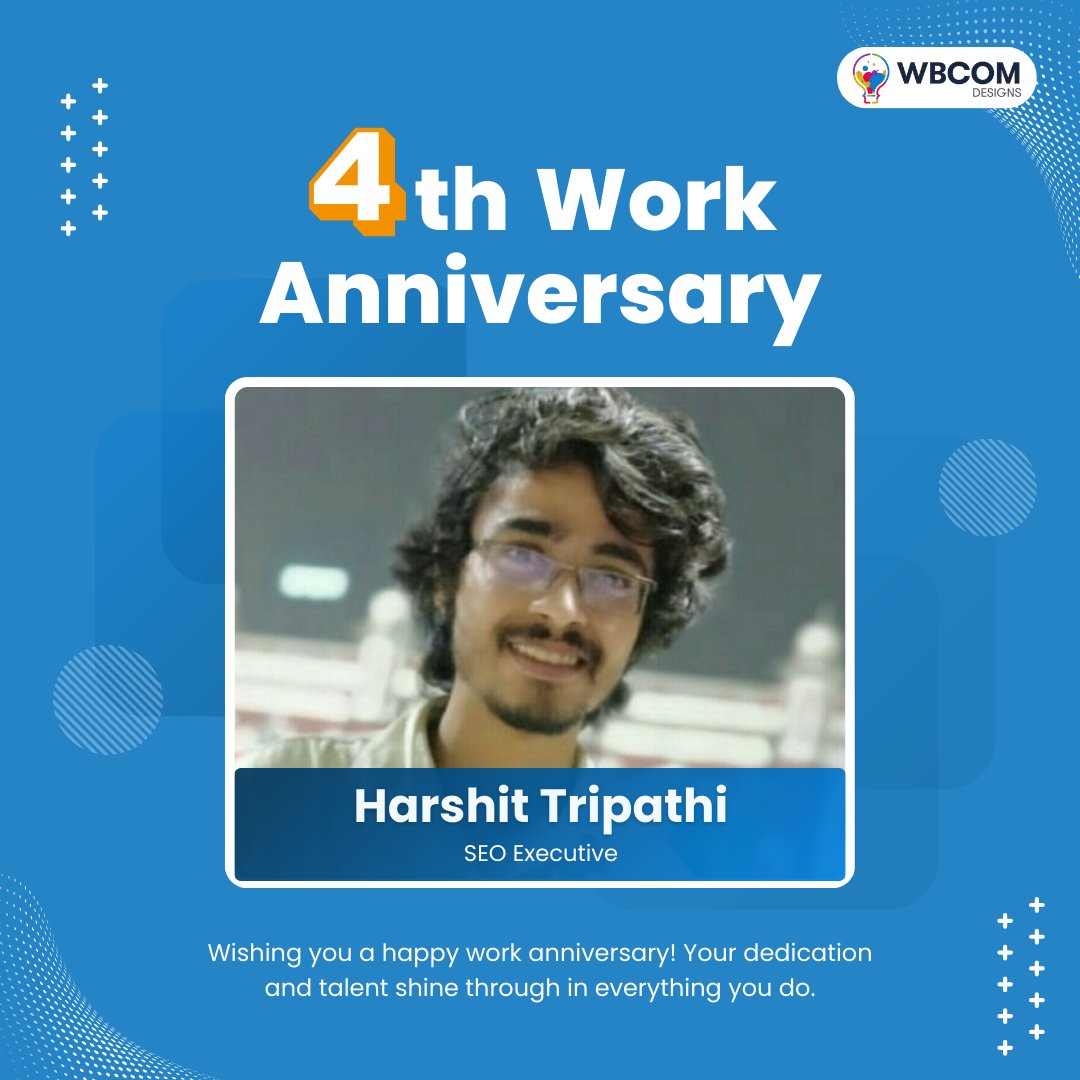 wbcomdesigns's tweet image. Happy 4th work anniversary, Harshit Tripathi! Your drive and determination have been key to our growth, and we look forward to many more years of success with you by our side.
#WorkAnniversary #EmployeeAppreciation #4YearsStrong #TeamSuccess #MilestoneMoment #WbcomDesigns