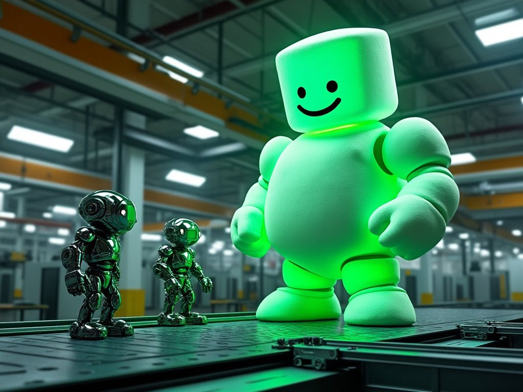 78Mart's tweet photo. $Fluffi is teaching Tesla’s Optimus the fine art of flexing! Soon, every robot will want marshmallow muscle. 💪🍬 Who knew neon green could be so influential? #FluffiFlexes #TeslaFactory #OptimusGetsFluffi’d #GreenEnergy #Grok2 #crypto 
Imagined and made by @Grok #Grok2 @fluffisol