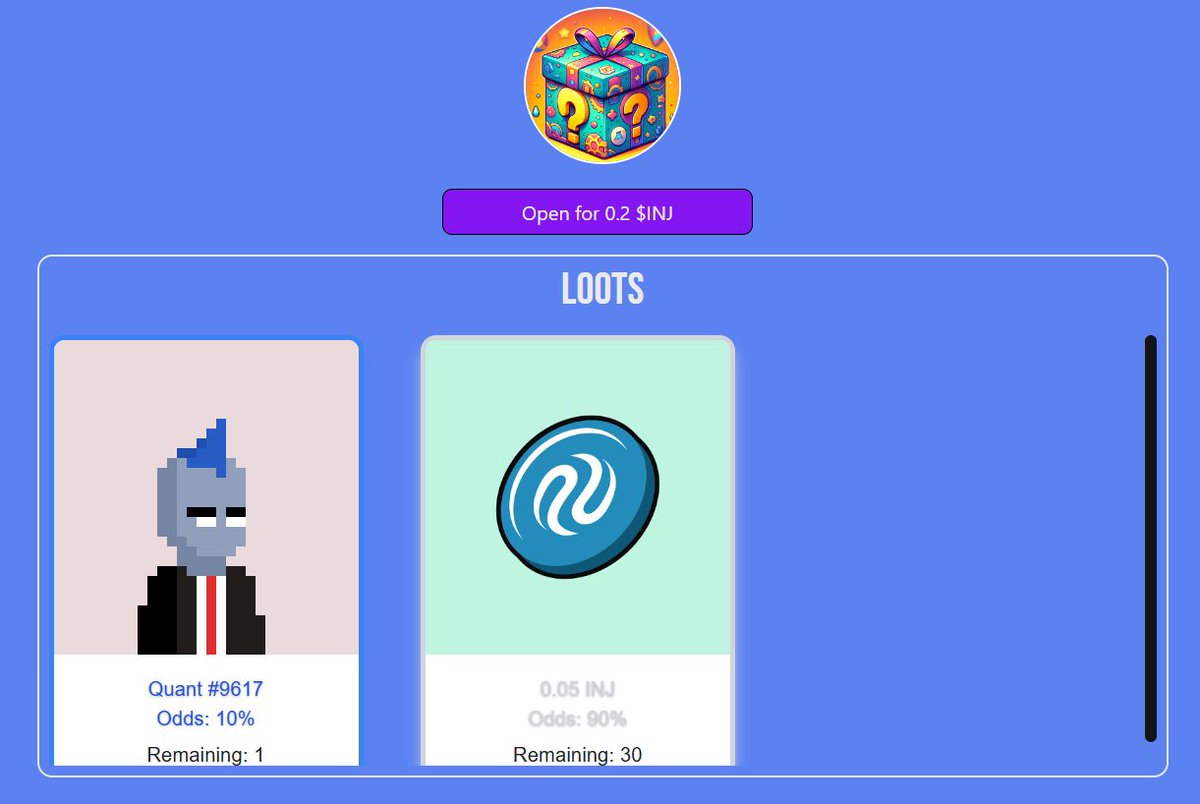 15/ Your chance to get Quants NFT for 0.2 $INJ

That's gamble, play only if you ready to loose

a5zone.app/gamezone/fortu…

That's lootbox i created with platform by other NFT project built on injective <a href="/A5TOUND_INJ/">A5TOUND</a>